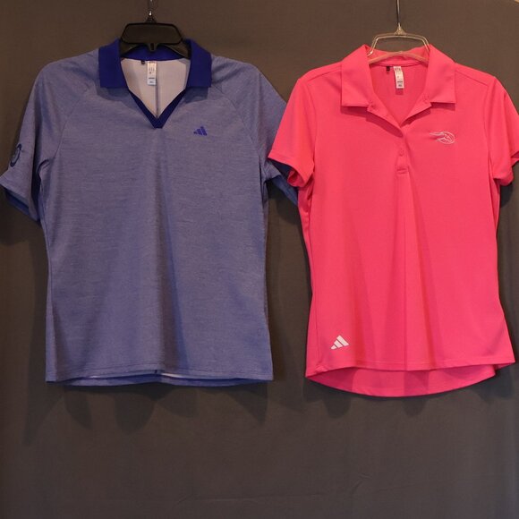 2 Ladies Adidas Golf Polos.  NWOT.  Royal Blue Pink.  Medium - Picture 1 of 10